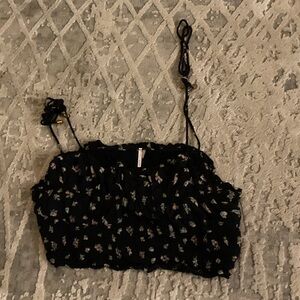 Free People Black Floral Top